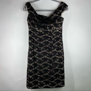 Black Halo Size 4 Jackie O Floral Lace Noir Buff Sheath Dress Career Cocktail